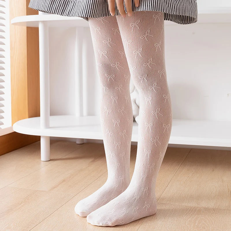 2025 New Summer Girls Tights Pure Cotton Breathable Mesh Beige White Black Children Princess Pantyhose Lolita Leggings For 2-12y