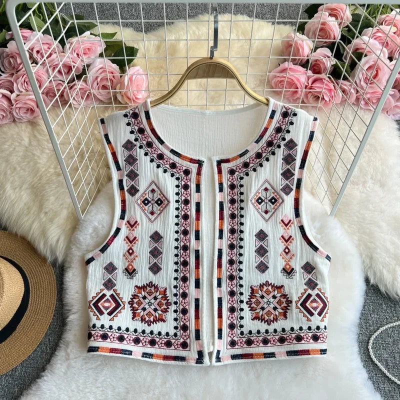 2025 New Vintage Bohemian Style Women Summer Heavy Embroidery Loose Fit Top Sensible Luxury Differentiated Elegant Trendy Vest
