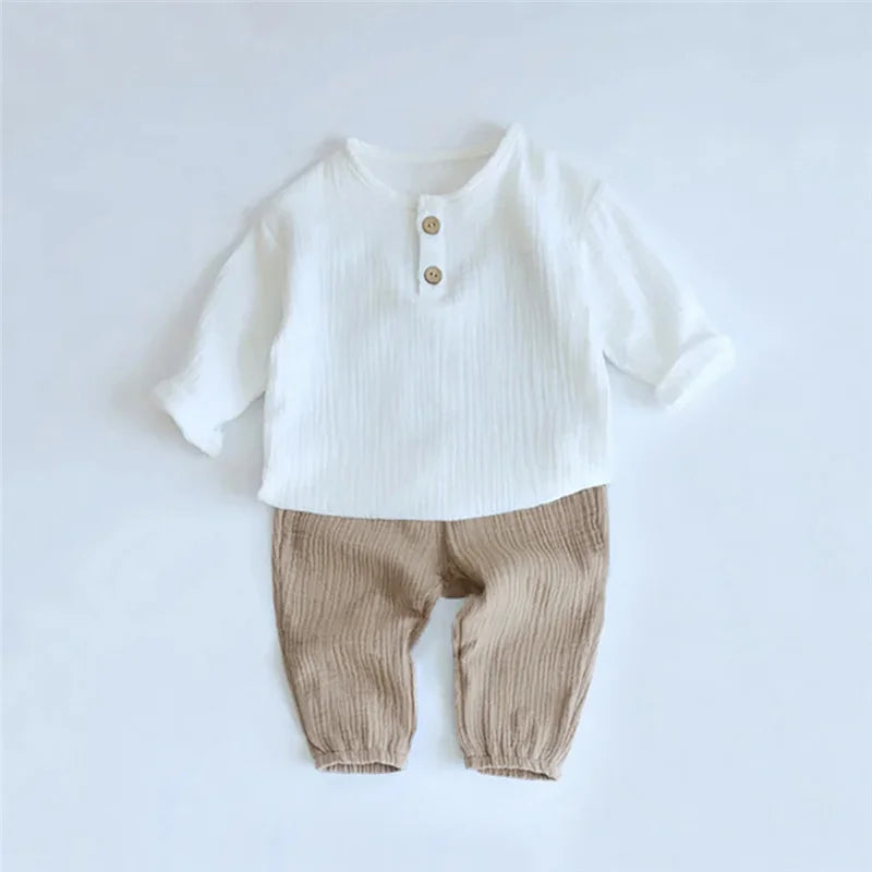 1-6Years Summer Boys Clothes Set Solid Color Organic Cotton Top + Shorts 2Pcs Kids Baby Clothes