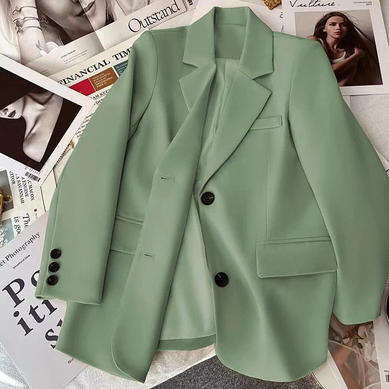 Women Blazer Korean Casual Office Lady Outwear Back Slit Single Breasted Suits