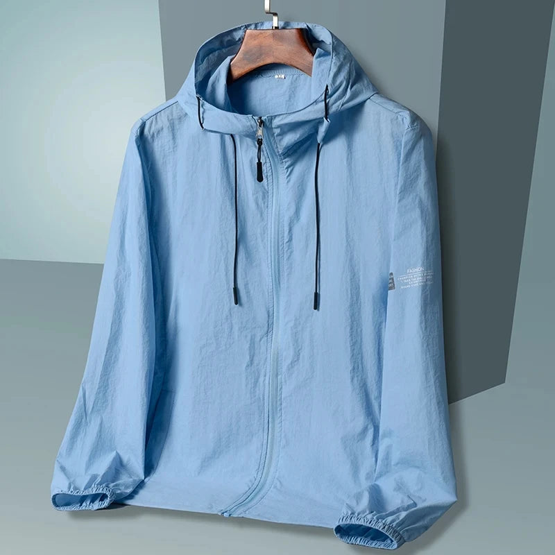 2024 New Summer Solid Color Hooded Jacket Men Sun Protection Clothing Fishing Hunting Clothes Quick Dry Skin Windbreaker