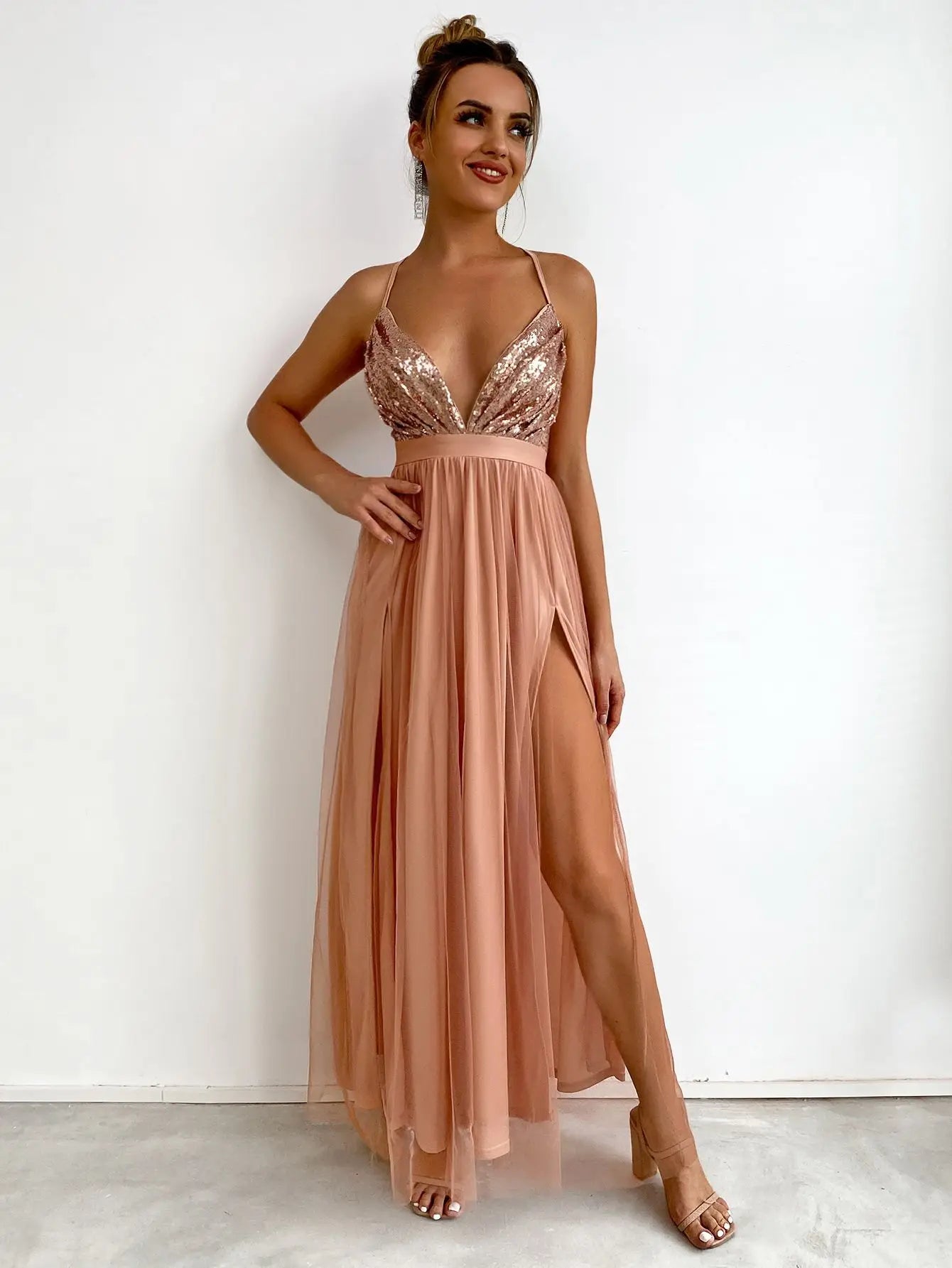 Sexy backless maxi sequin summer dress women elegant luxury mesh birthday party dress bridesmaid evening dresses vestidos