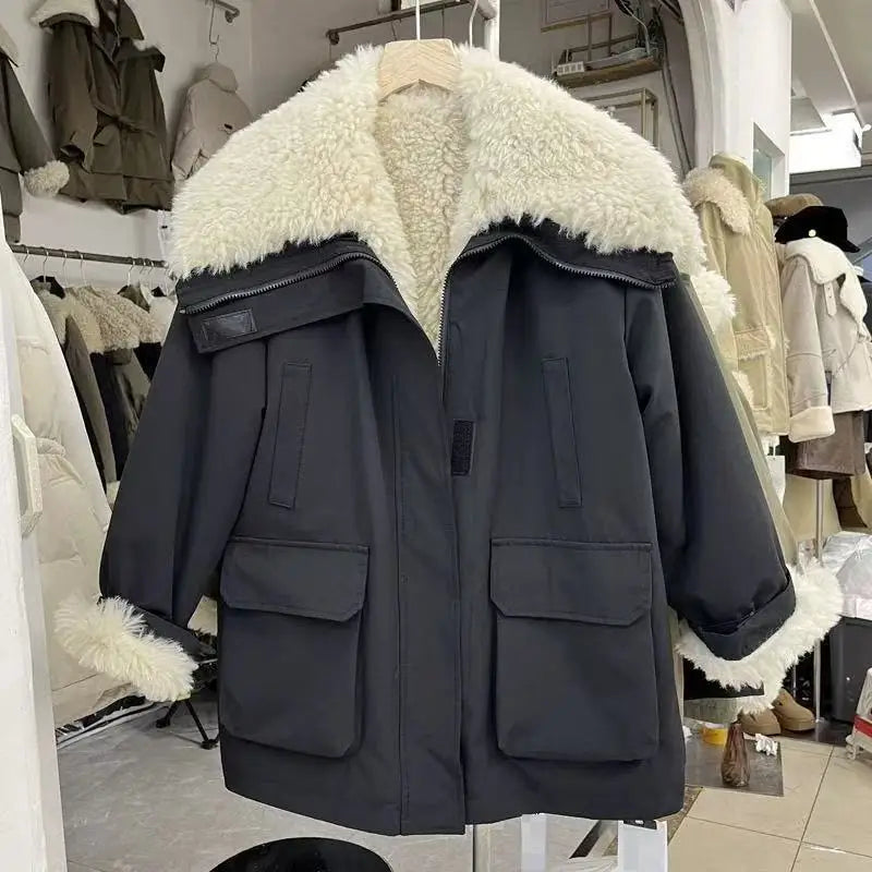 2025 Fashion Large Collar Casual Loose Jacket Trendy Street Clothing New Retro Jacket Thick Women's Coat Autumn and Winter