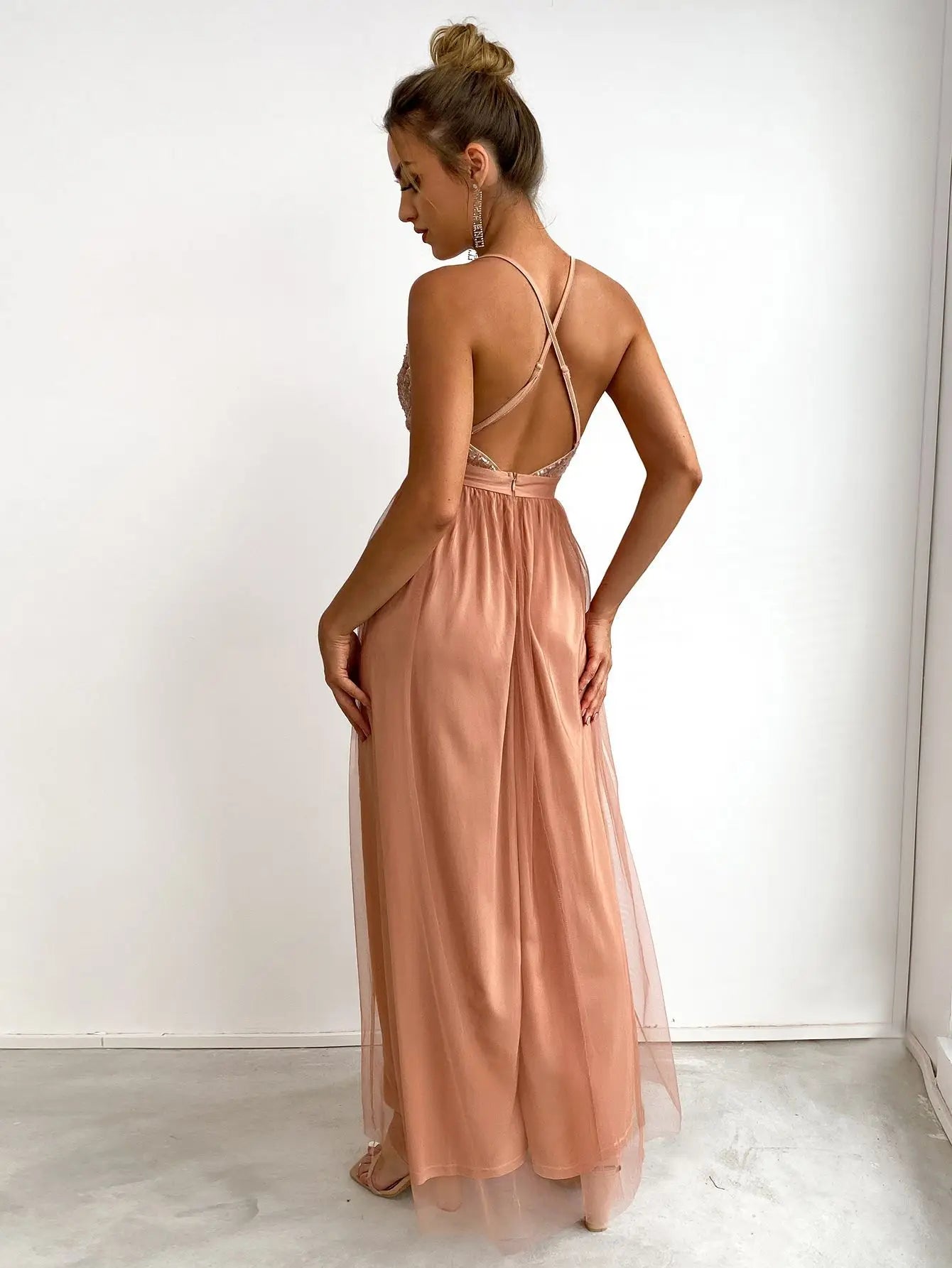 Sexy backless maxi sequin summer dress women elegant luxury mesh birthday party dress bridesmaid evening dresses vestidos