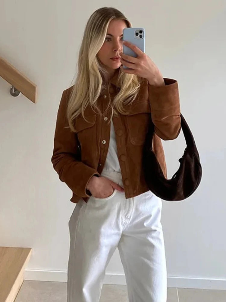 ZBZA Women's Brown Simple Casual Jacket
