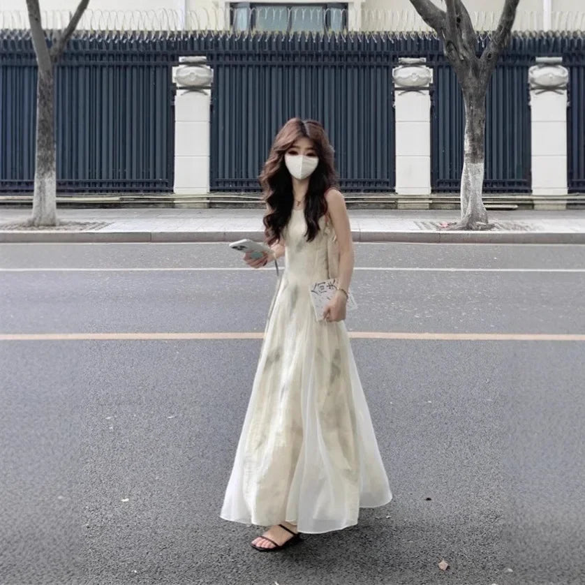 Fashionable Chinese Style Tank Dress For Women Casual Urban Niche Design Artistic Elegant Long Dress Without Sleeves