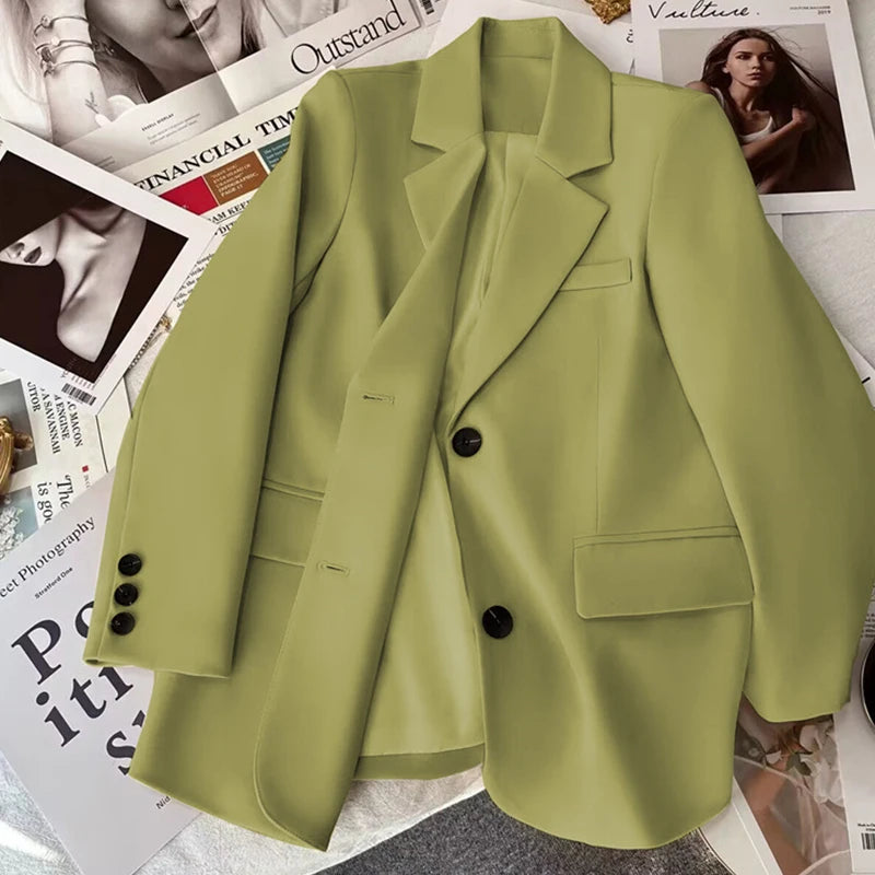 Women Blazer Korean Casual Office Lady Outwear Back Slit Single Breasted Suits