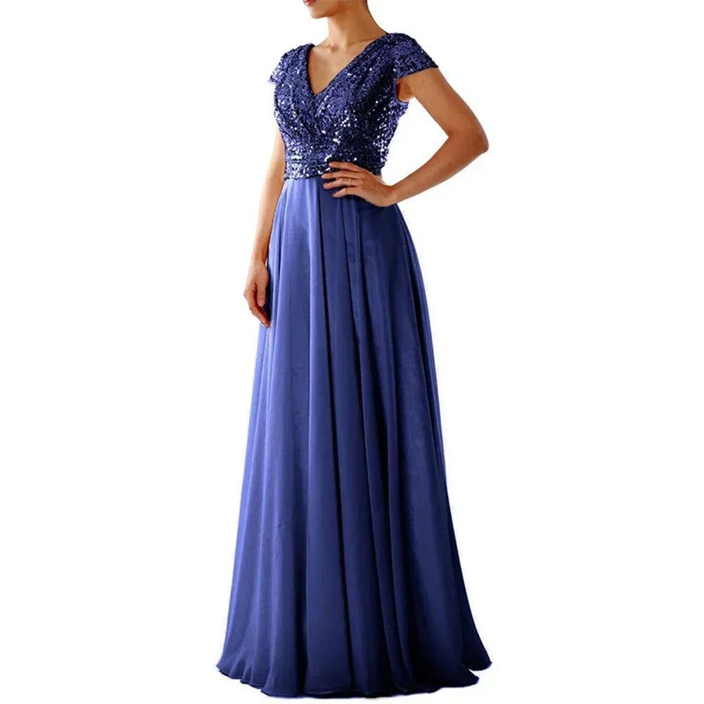 Sequins V-neck Dress Women New Cocktail Party Dresses Summer Maxi Long Bodycon Elegant Dress Vestidos Party Evening Dress