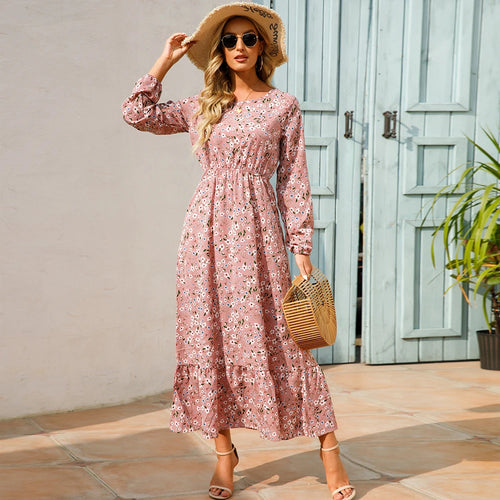 2023 Sping Summer Bohemian Women Maxi Dress Casual Long Sleeve High Waist Beach Woman Chiffon Dresses Floral Vestidoes Mujer New 