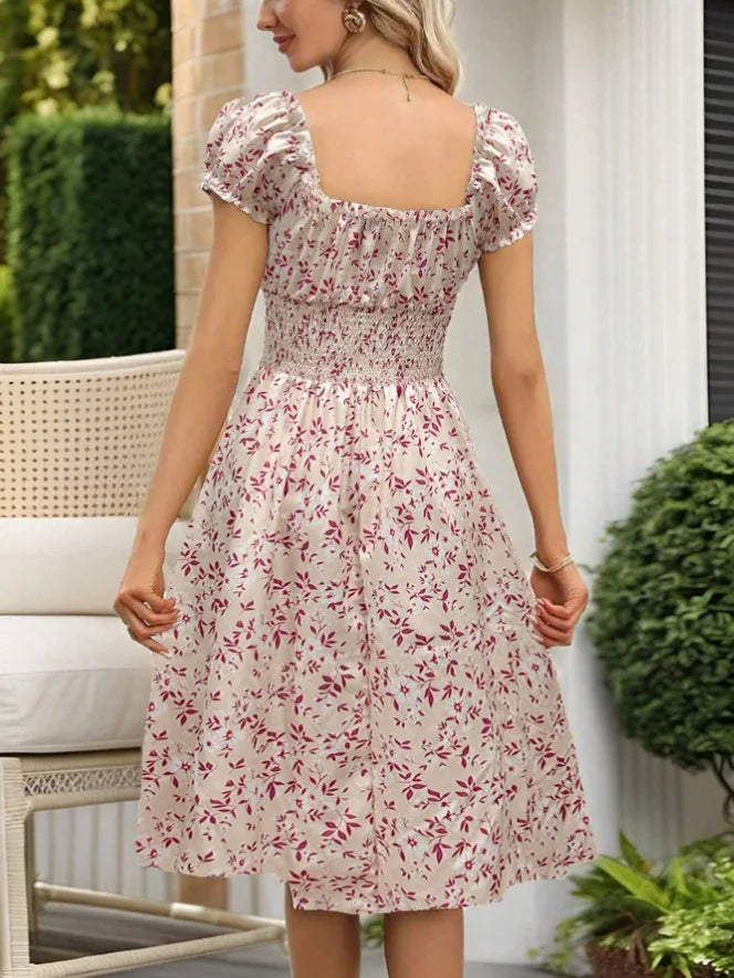 2025 Summer New Vintage Floral Bubble Sleeve French Dress