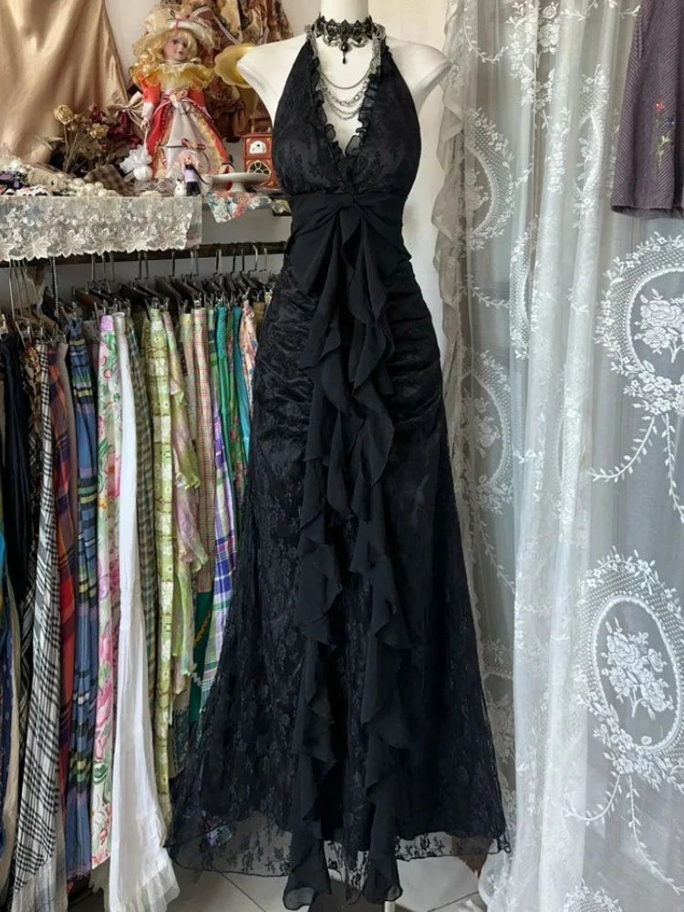 French Retro Slim Slash Neck Elegant Dress Women New Gothic Vintage Black Party Dresses High Street Chic Skinny Clothing 2025