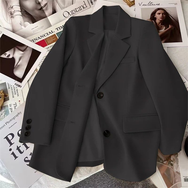 Women Blazer Korean Casual Office Lady Outwear Back Slit Single Breasted Suits