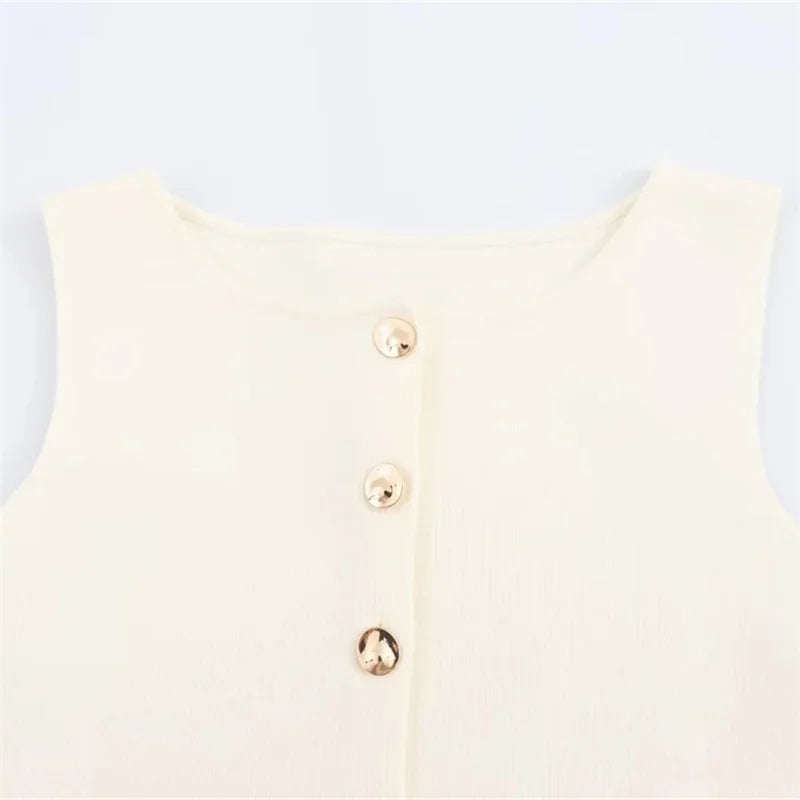 TRAF 2024 Woman Knit Vest Top Female Button Sleeveless Vest Women Summer Knitted Women's Tailored Vest Elegant Woman Coat