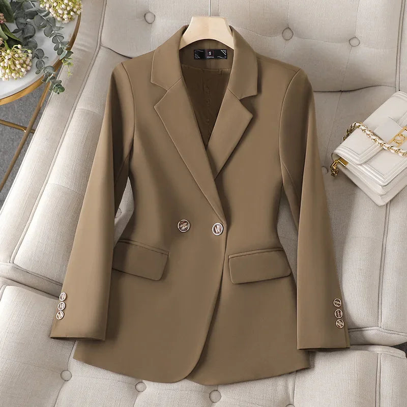 Coffe Brown Slim Fit Women's Suit Jacket Fashionable Commute Professional Style Autumn New Arrival Polyester Fiber Top