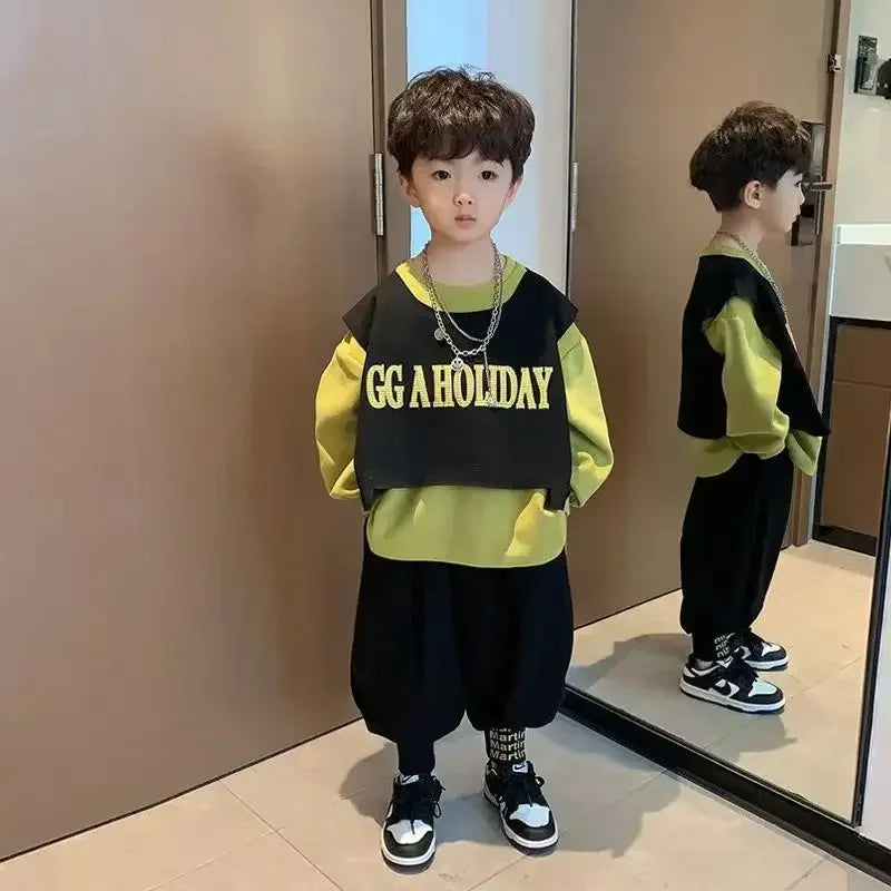 Boys Cotton Spring Autumn Clothing Set 2025 New Baby Sweater+Vest+Sports Pants 3pcs Set Casual Children's Letter Clothes outfits