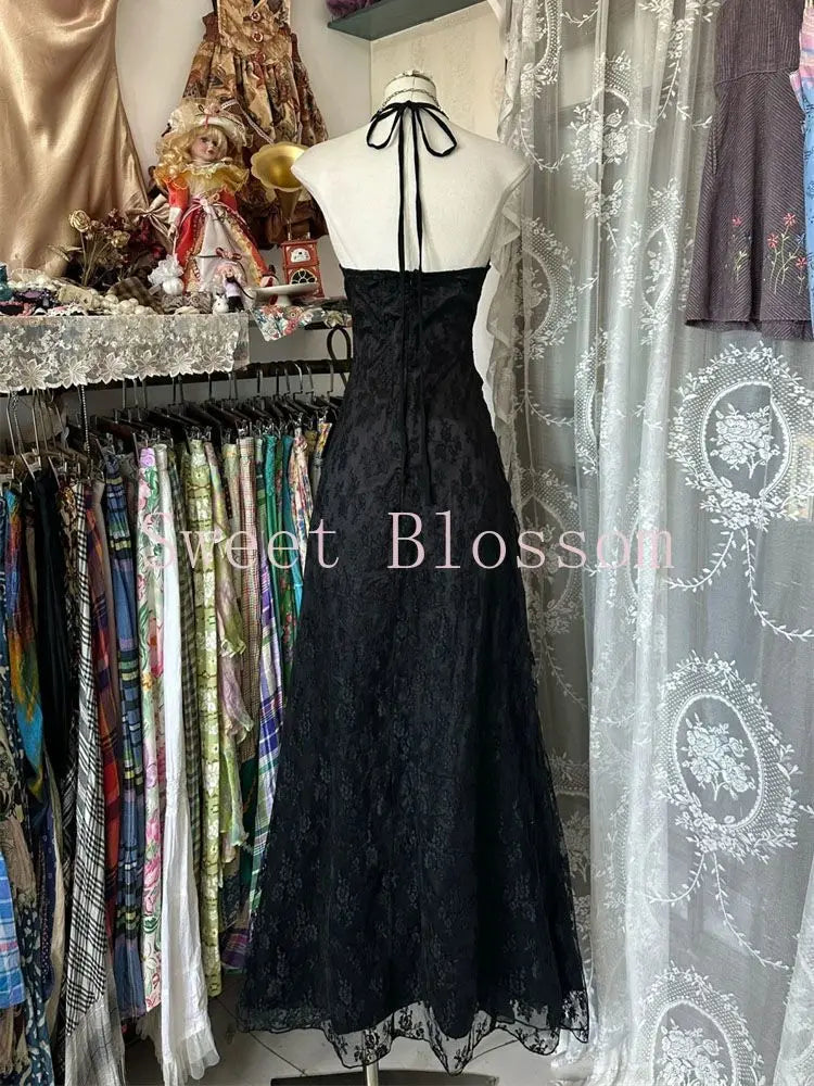 French Retro Slim Slash Neck Elegant Dress Women New Gothic Vintage Black Party Dresses High Street Chic Skinny Clothing 2025