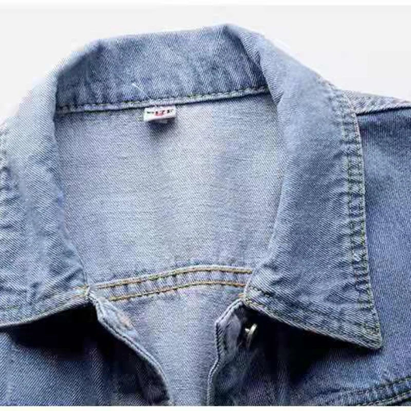 Spring Summer Half Sleeve Women Collared Distressed Coat Ladies Washed Cropped Denim Jacket Girl Ripped Jean Cardigan Shawl