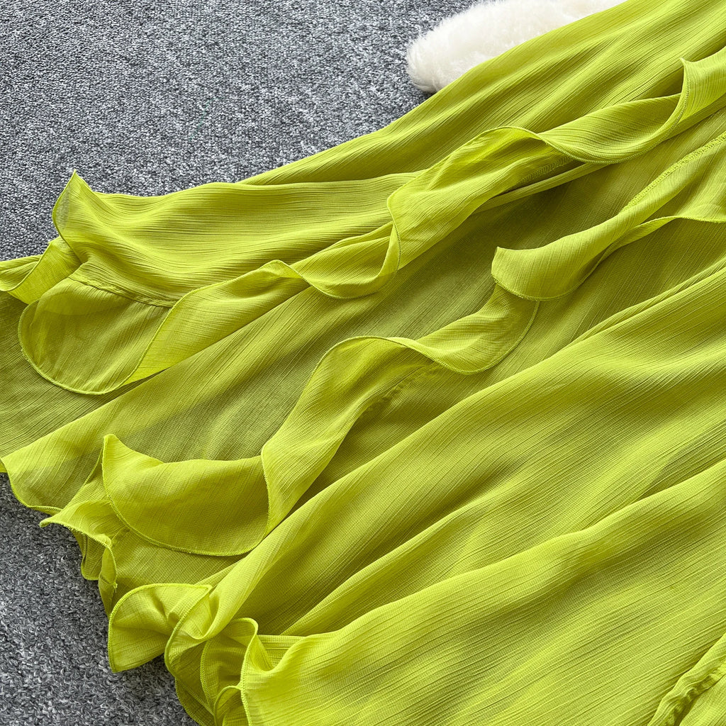 Sexy ruffle asymmetrical split  Elastic Slim backless  Elegant Dress Beach Summer Korean Fashion Vestidos