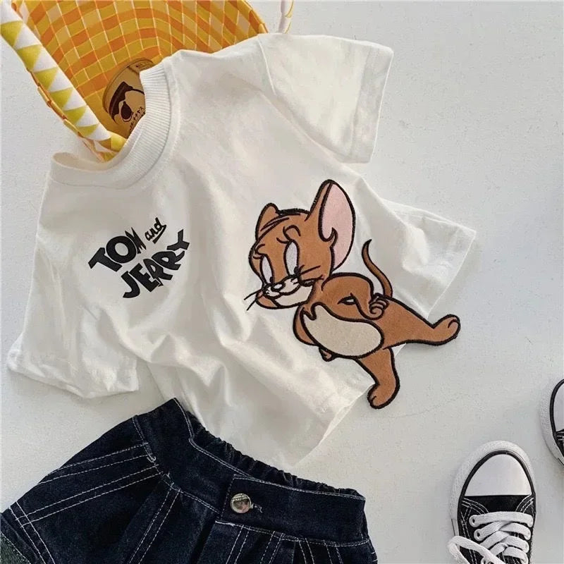 Cartoon Embroidered Short Sleeve T-Shirt Children's Wear Casual Style Male And Female Kids' Clothing Small And Medium Children