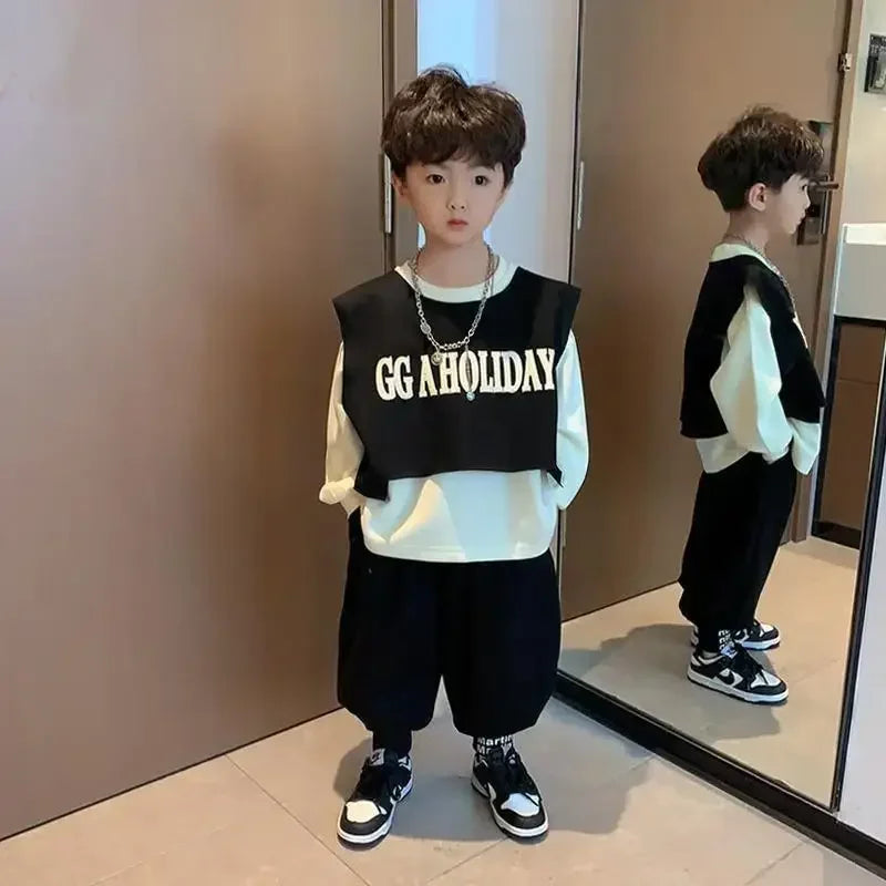 Boys Cotton Spring Autumn Clothing Set 2025 New Baby Sweater+Vest+Sports Pants 3pcs Set Casual Children's Letter Clothes outfits