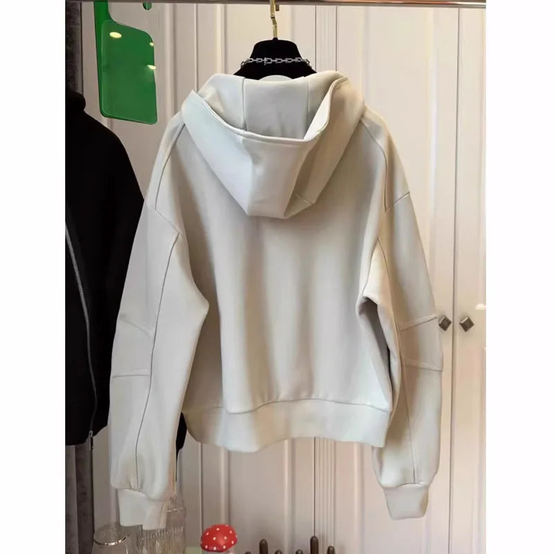 Hooded sweater women's irregular diagonal zipper 2024 spring new loose casual design sense niche jacket