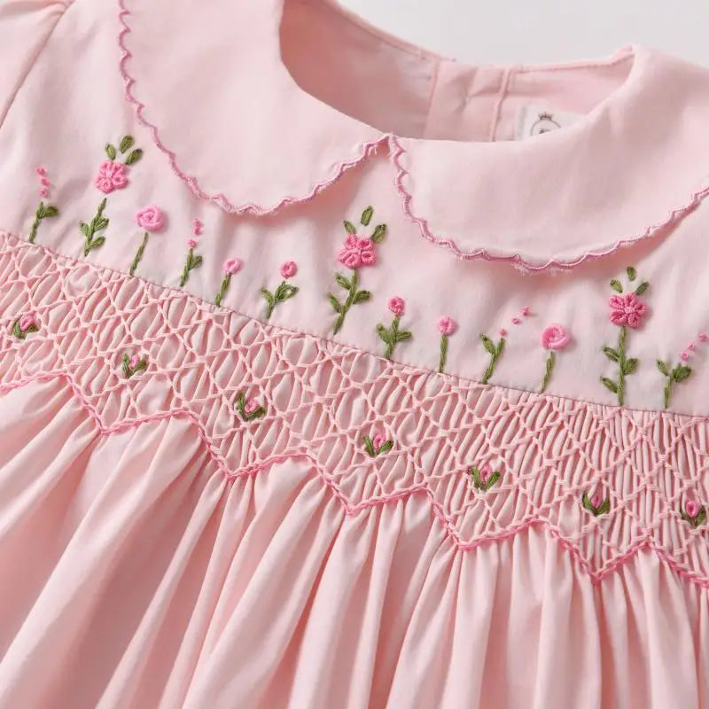 2025 Flower Baby Girl Smocking Dress Children Floral Embroidery Smocked Dresses Girls Princess Charlotte Birthday Clothes