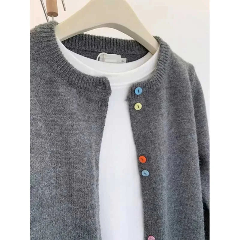 Gray Knitting Cardigan Women's Spring and Autumn Clothing 2025 New Arrival Japanese Women's Sweater Classic  Coat