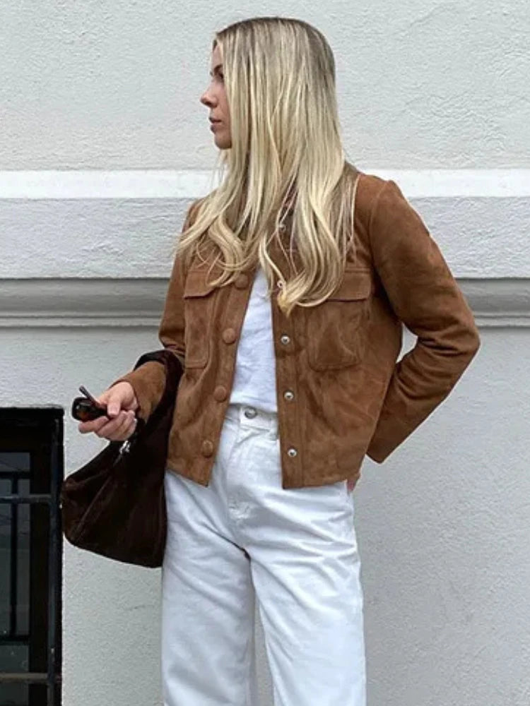 ZBZA Women's Brown Simple Casual Jacket