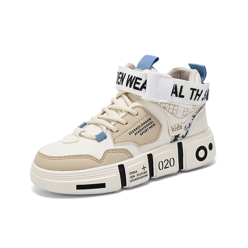 Family shoes 2024 new children's sports shoes high top large children boys casual buckle non-slip wear-resistant blue ball shoes