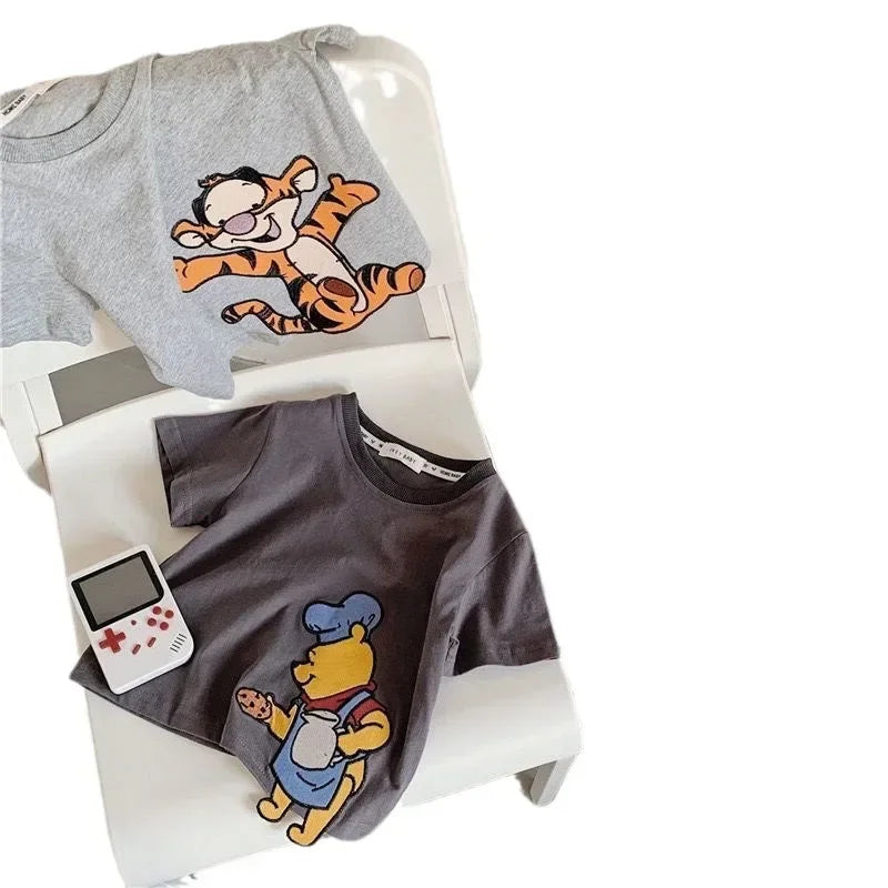 Cartoon Embroidered Short Sleeve T-Shirt Children's Wear Casual Style Male And Female Kids' Clothing Small And Medium Children