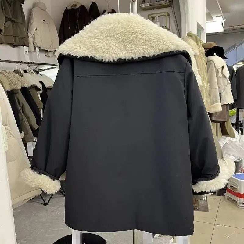 2025 Fashion Large Collar Casual Loose Jacket Trendy Street Clothing New Retro Jacket Thick Women's Coat Autumn and Winter