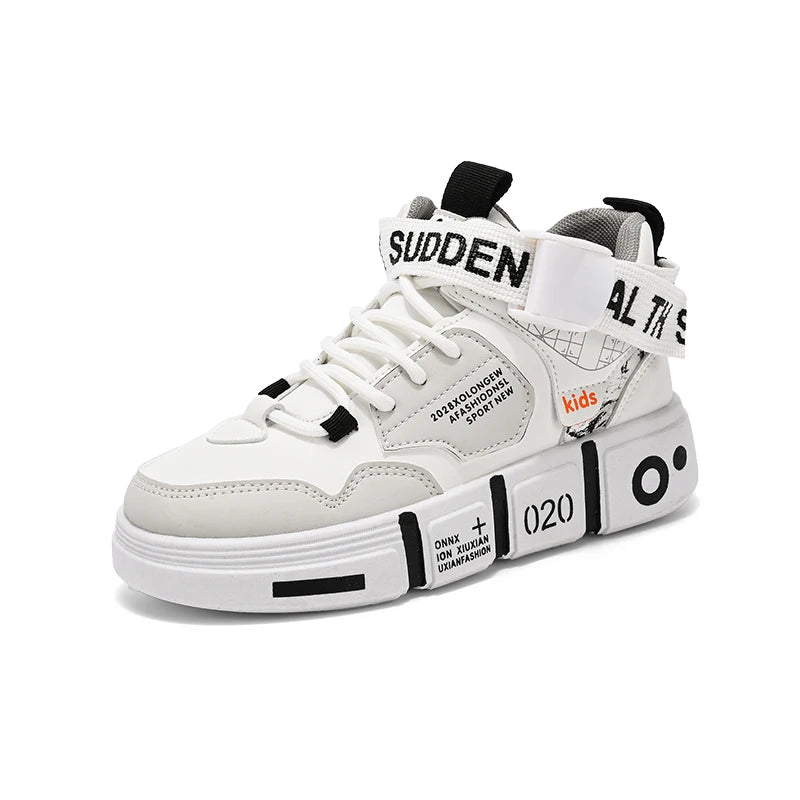 Family shoes 2024 new children's sports shoes high top large children boys casual buckle non-slip wear-resistant blue ball shoes