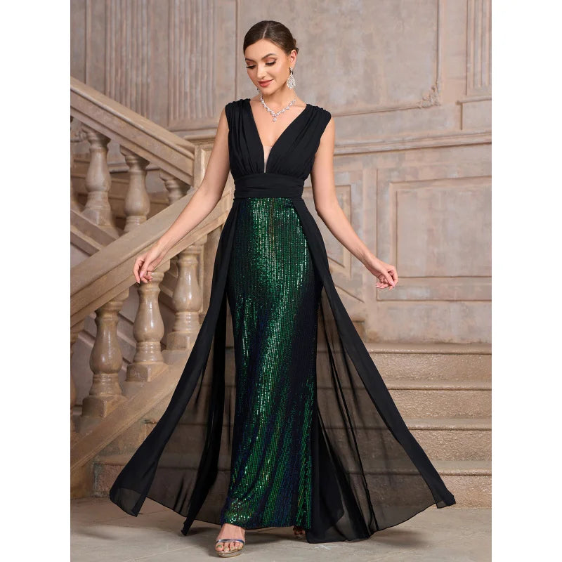 Plus Women's Clothing Size Chart Autumn Winter New Sleeveless Sequin Banquet Party Dress Middle East Hot Sale
