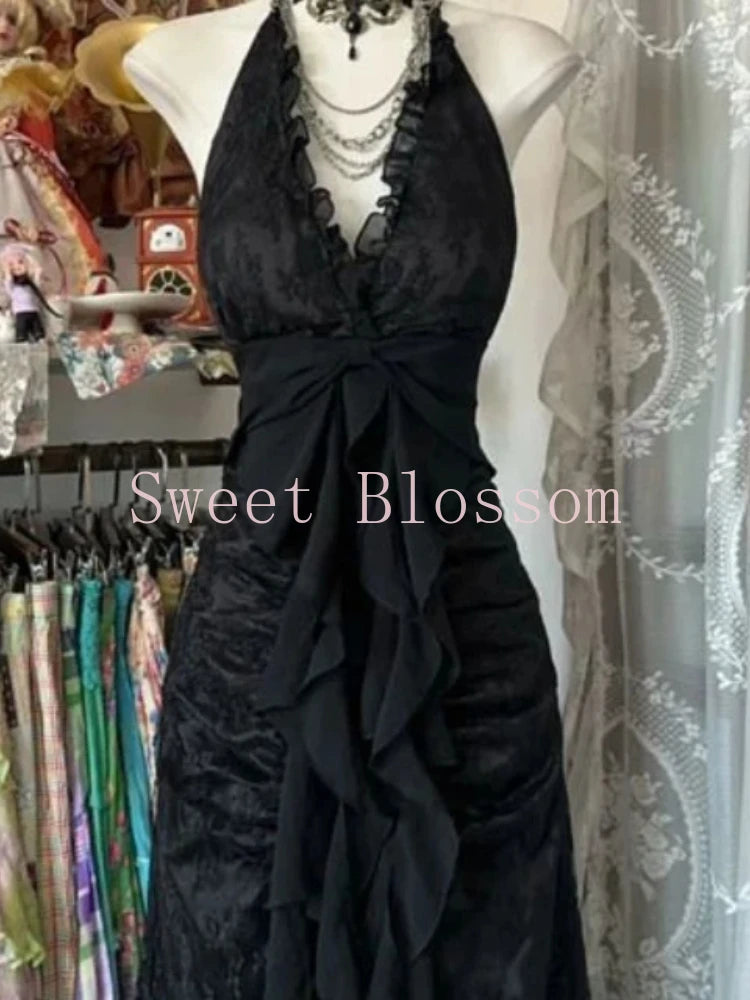 French Retro Slim Slash Neck Elegant Dress Women New Gothic Vintage Black Party Dresses High Street Chic Skinny Clothing 2025