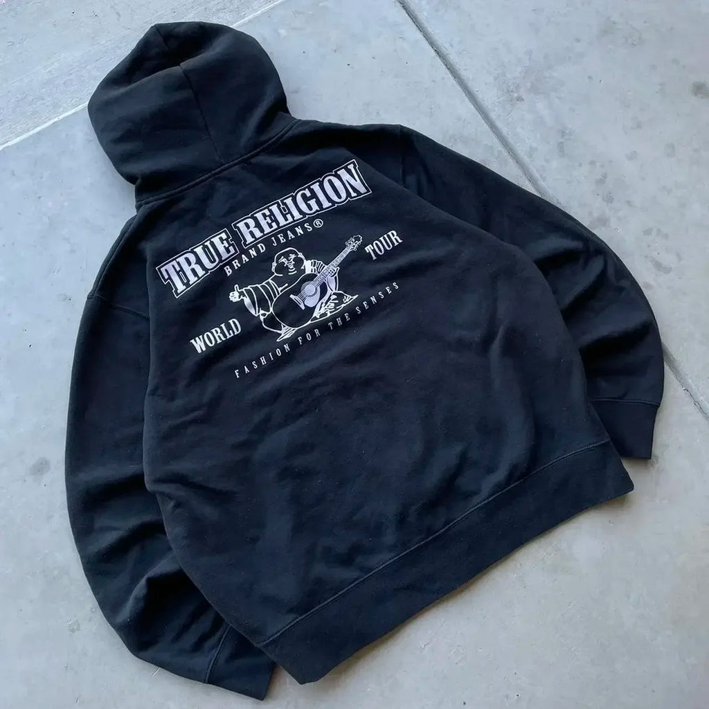 2025 New Zipper Hoodies Y2K Men Harajuku Hip Hop Embroidery Oversized Retro Buddha Sweatshirt Streetwear Hoodies Women Jackets