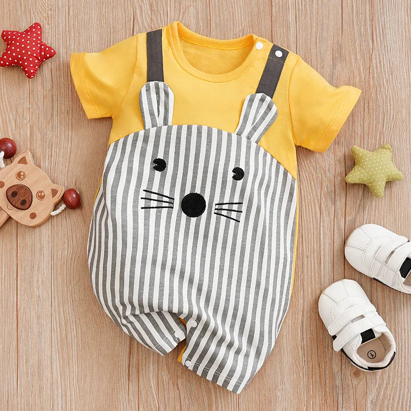 Summer Boys And Girls Cute Cartoon Strap Mouse Cotton Comfortable Casual Short Sleeve Baby Bodysuit