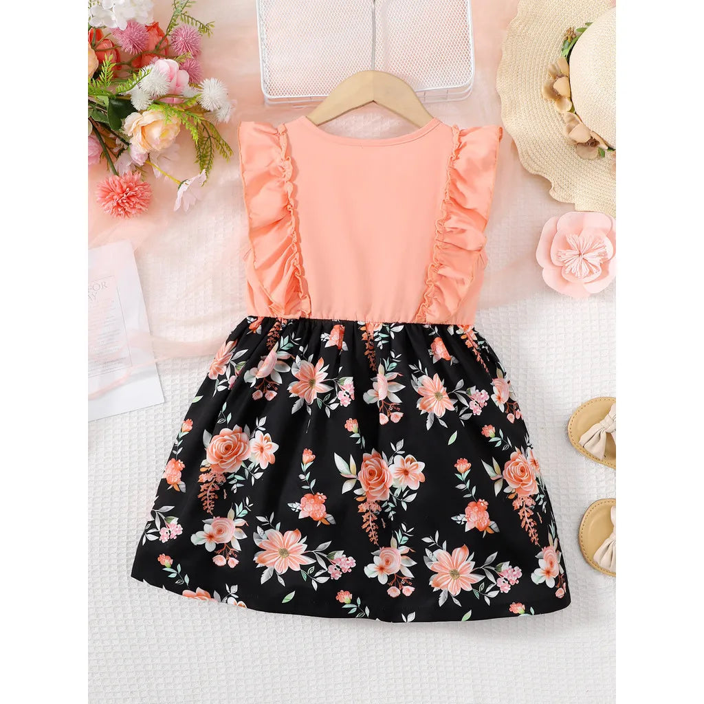 Toddler Girl Summer Casual Dress Sleeveless Floral Printing Dress with Bow Kids Girl Birthday Clothes for Child 1-8 Years