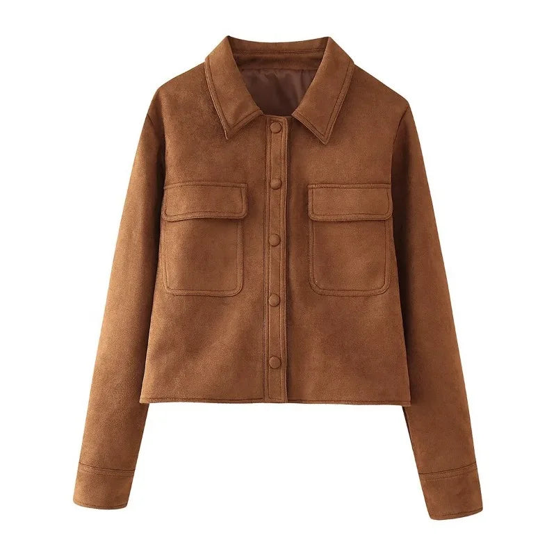 ZBZA Women's Brown Simple Casual Jacket