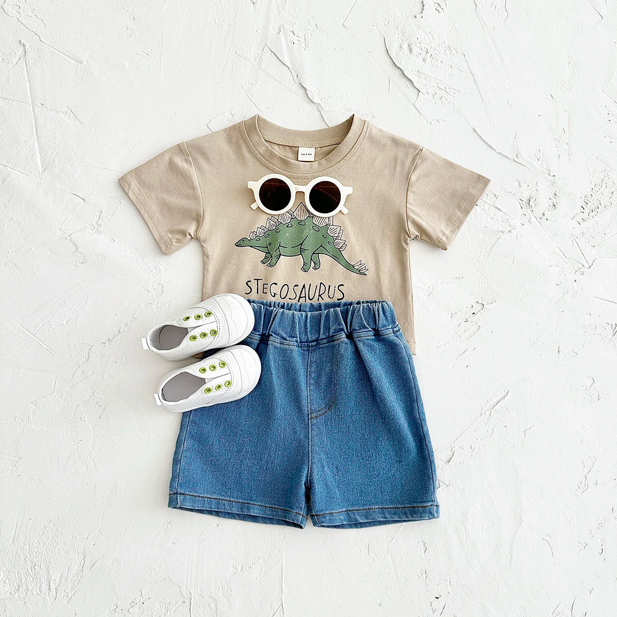 Summer Baby Boy Clothes Set Newborn baby Dinosaur Print Cotton Short Sleeved T-shirt +Denim Shorts Girls Clothes 0-3Y Children