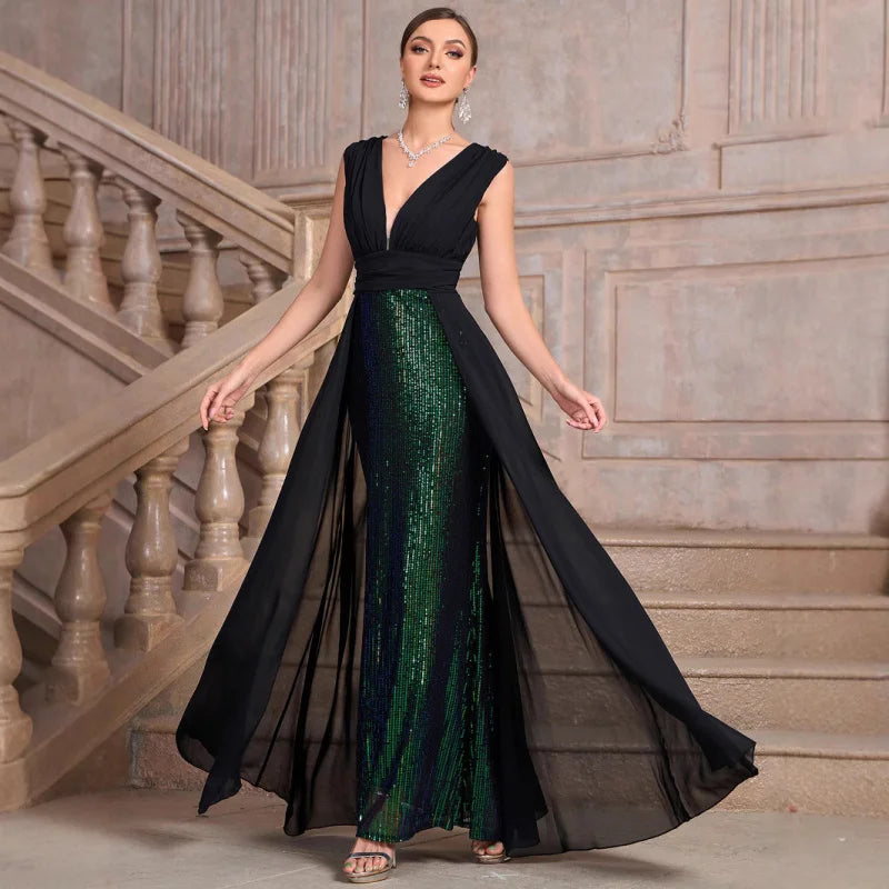 Plus Women's Clothing Size Chart Autumn Winter New Sleeveless Sequin Banquet Party Dress Middle East Hot Sale