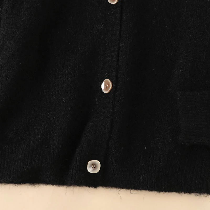 Black Cashmere Blend Wool Soft Winter Warm Knitted V-Neck Women's Cardigans Sweater Korean Fashion Casual Cardigan For Women