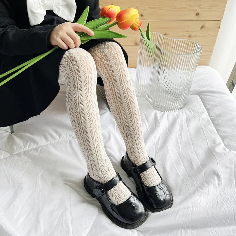 2025 New Summer Girls Tights Pure Cotton Breathable Mesh Beige White Black Children Princess Pantyhose Lolita Leggings For 2-12y