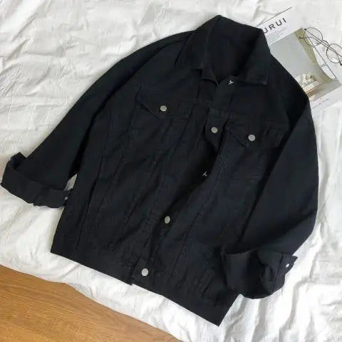Women's Spring and Fall New Fashion Network Red Vintage Loose White Cotton Denim Jacket for Women Long Sleeve Denim Jacket Y2k