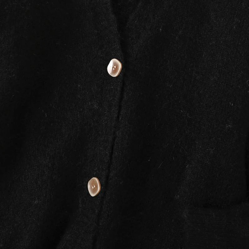 Black Cashmere Blend Wool Soft Winter Warm Knitted V-Neck Women's Cardigans Sweater Korean Fashion Casual Cardigan For Women