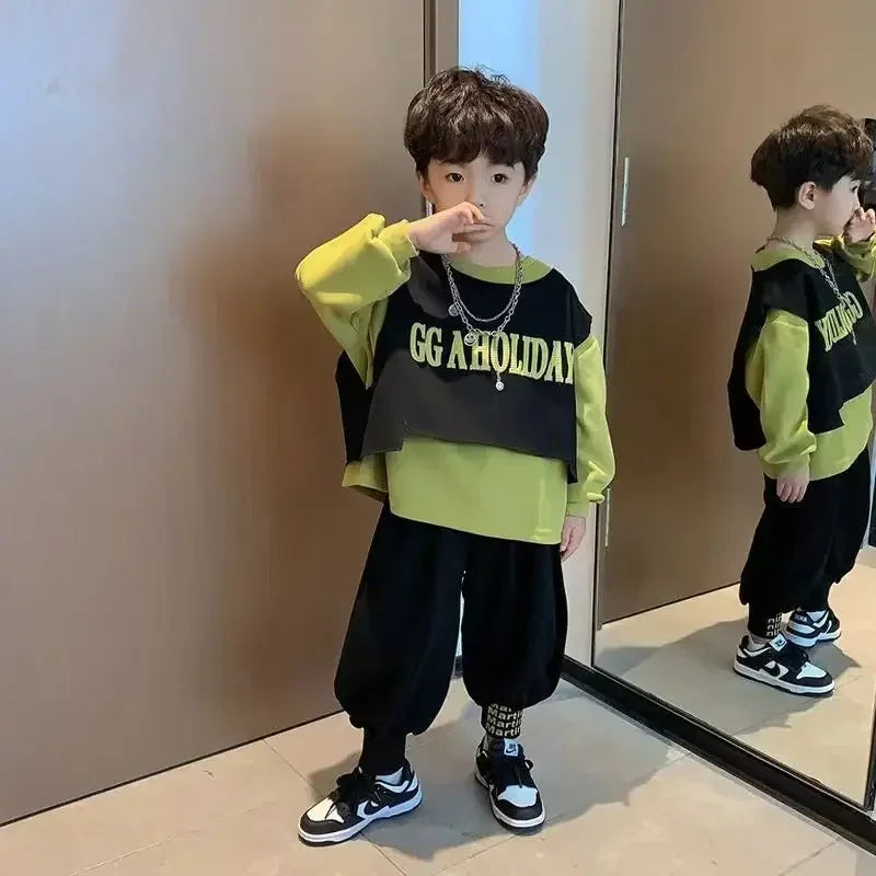 Boys Cotton Spring Autumn Clothing Set 2025 New Baby Sweater+Vest+Sports Pants 3pcs Set Casual Children's Letter Clothes outfits