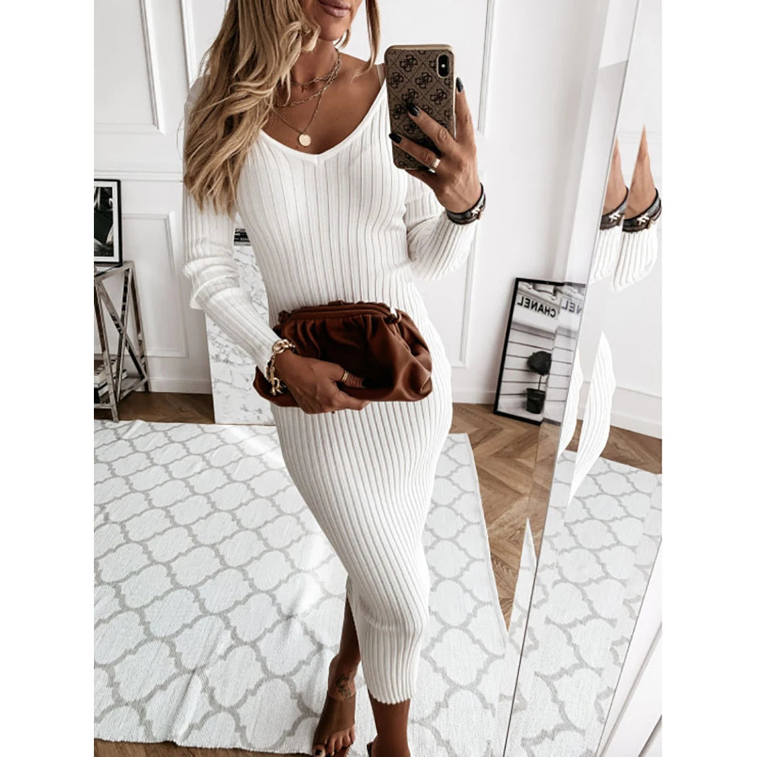 Women Ribbed Knit Long Sleeve Maxi Dress Slim Fit Solid Color Bodycon Pencil Long Dress Casual Fall Winter Clothes