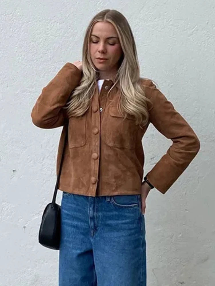 ZBZA Women's Brown Simple Casual Jacket
