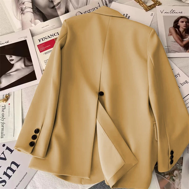 Women Blazer Korean Casual Office Lady Outwear Back Slit Single Breasted Suits