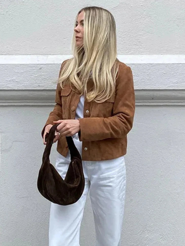 ZBZA Women's Brown Simple Casual Jacket
