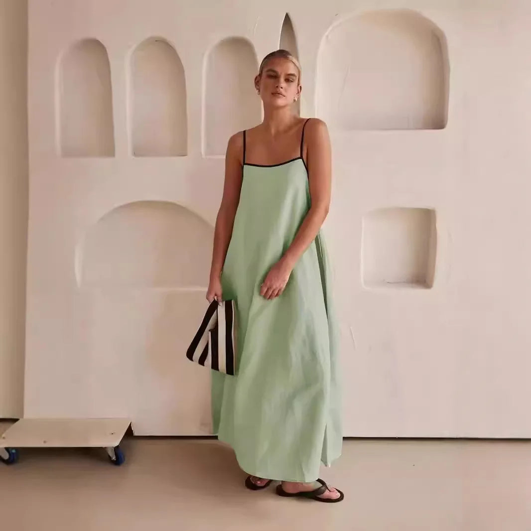Long Dresses for Women Fashion Cotton Camisole Dress Spring and Summer Women Loose Swing Dress Vacation Casual Spaghetti vestido